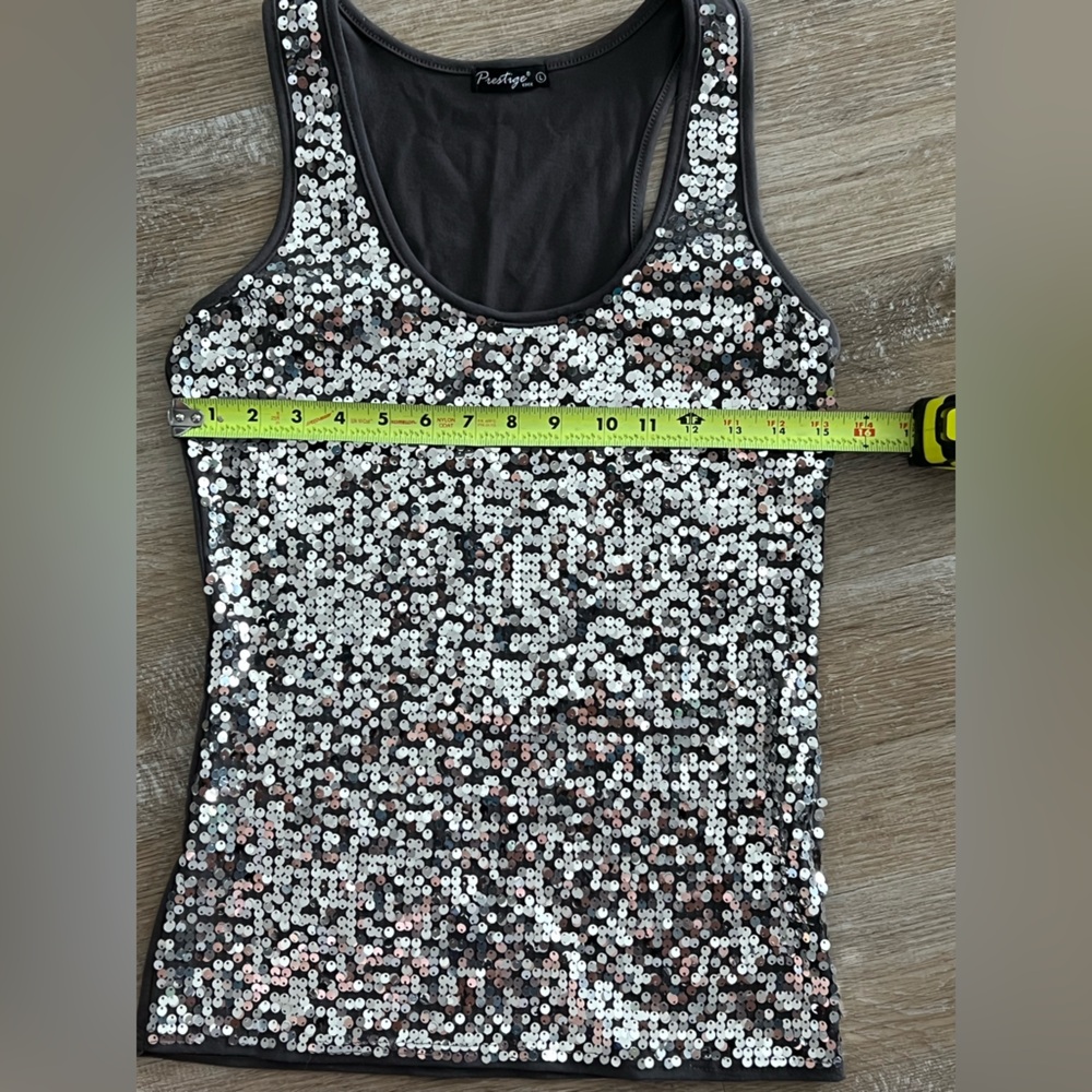 Silver Sequin Racerback Tank Large - Picture 2 of 5